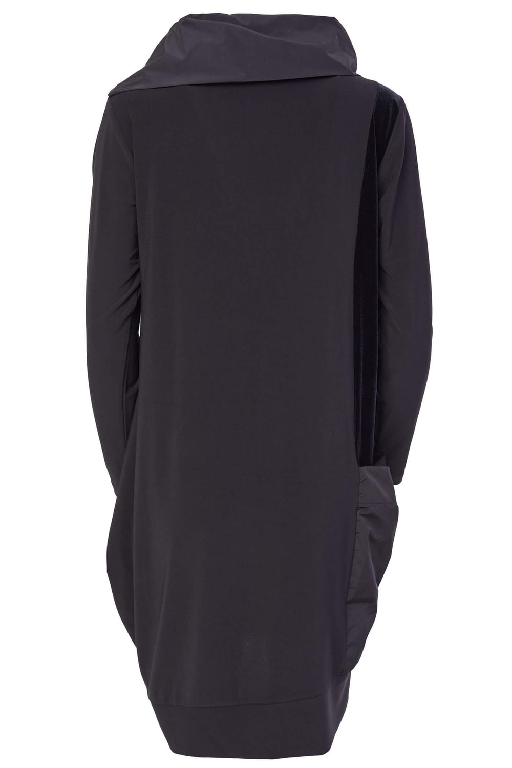 NAW23119 Naya Black Tunic Dress With Zip Collar And Velvet - Rouge Boutique