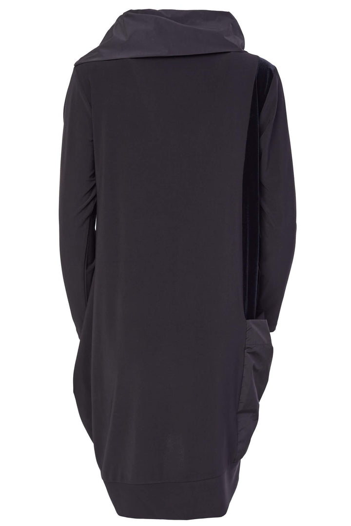 NAW23119 Naya Black Tunic Dress With Zip Collar And Velvet - Rouge Boutique
