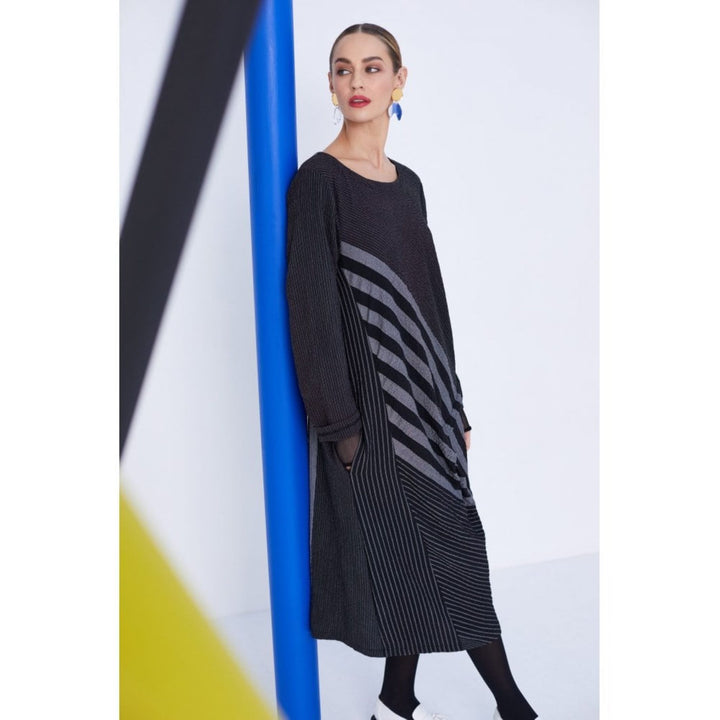Naya NAW23295 Grey White Striped Sleeved Dress