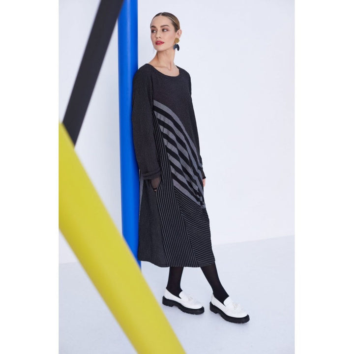 Naya NAW23295 Grey White Striped Sleeved Dress