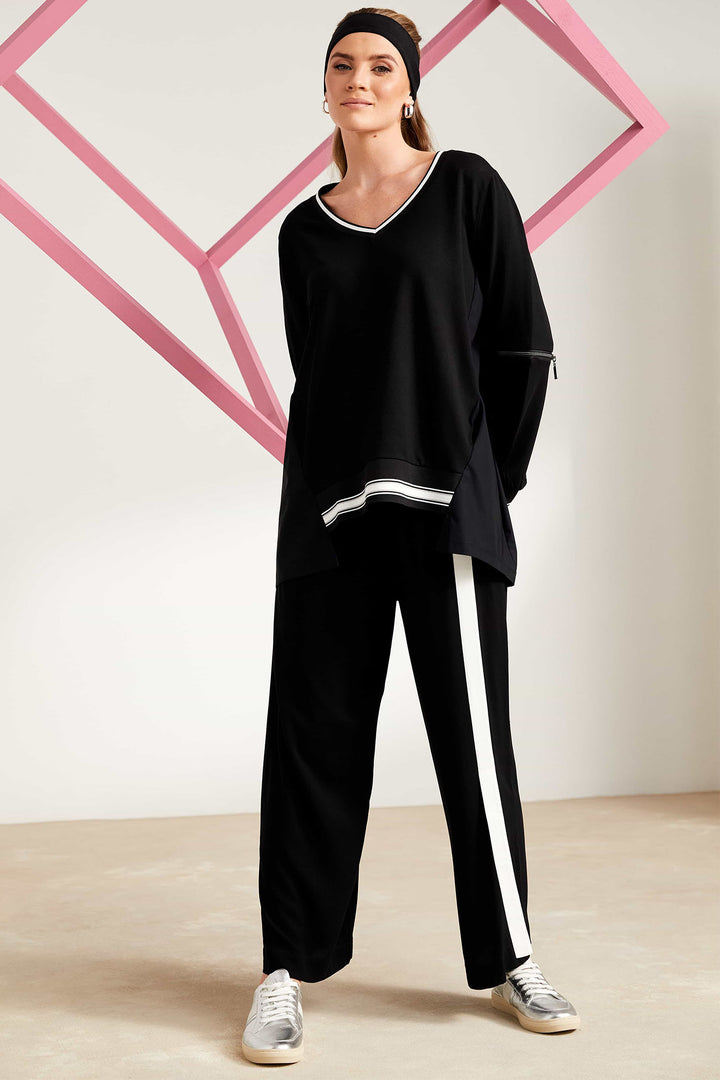 Naya NAS25-159 911 Black White Stripe Sporty Trousers - Rouge Boutique