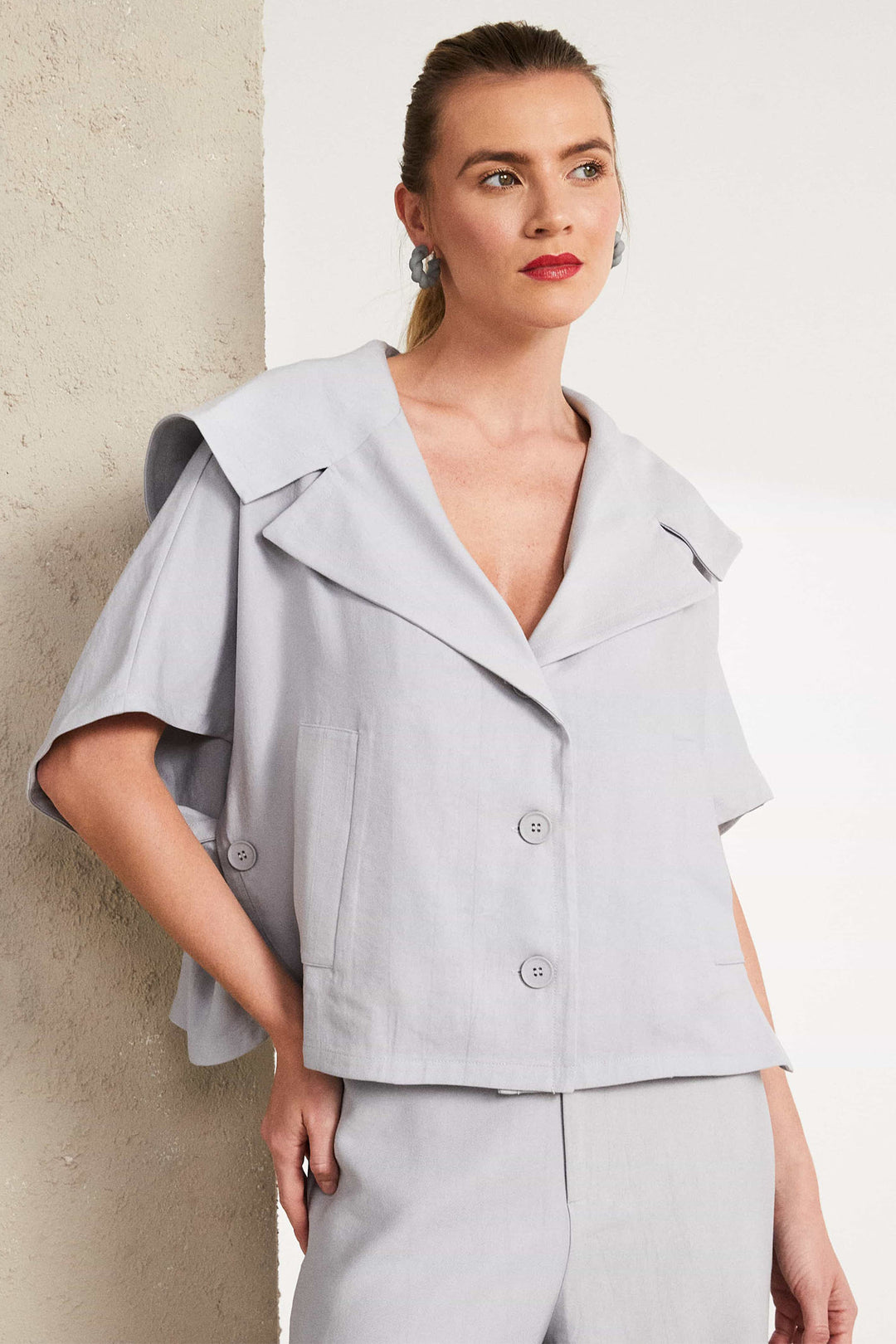 Naya NAS25-169 85 Grey Wide Collar Jacket - Rouge Boutique