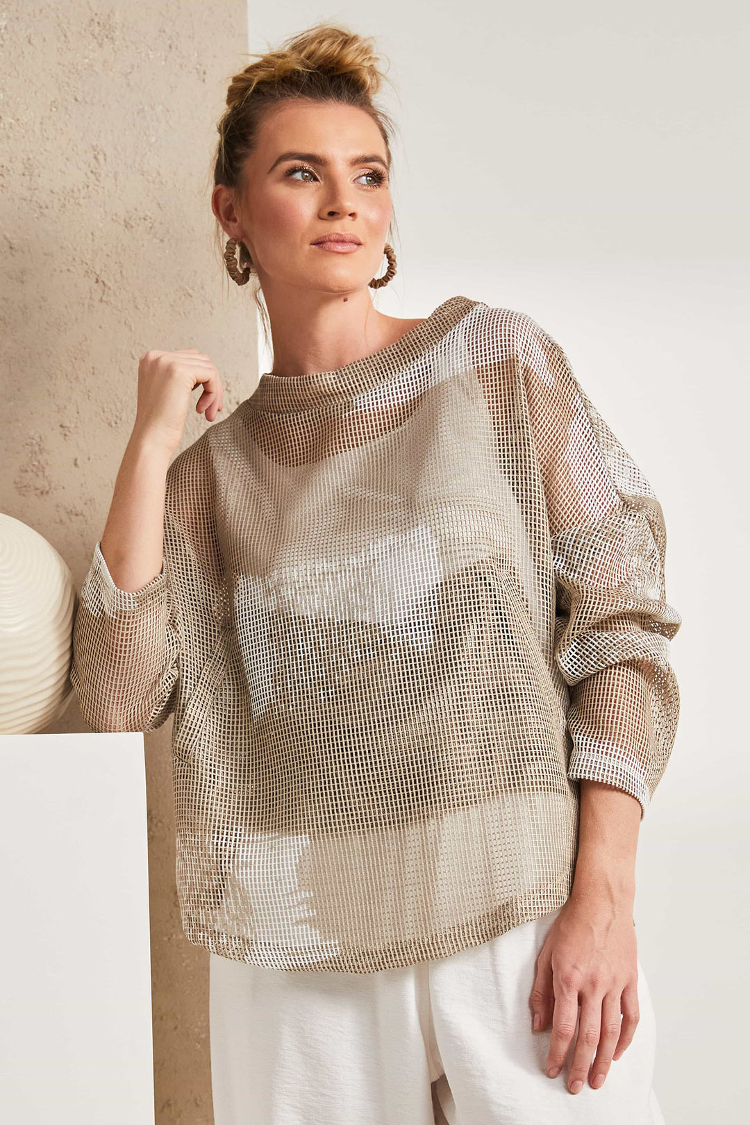 Naya NAS25-186 731 Gold Long Sleeve Mesh Top - Rouge Boutique
