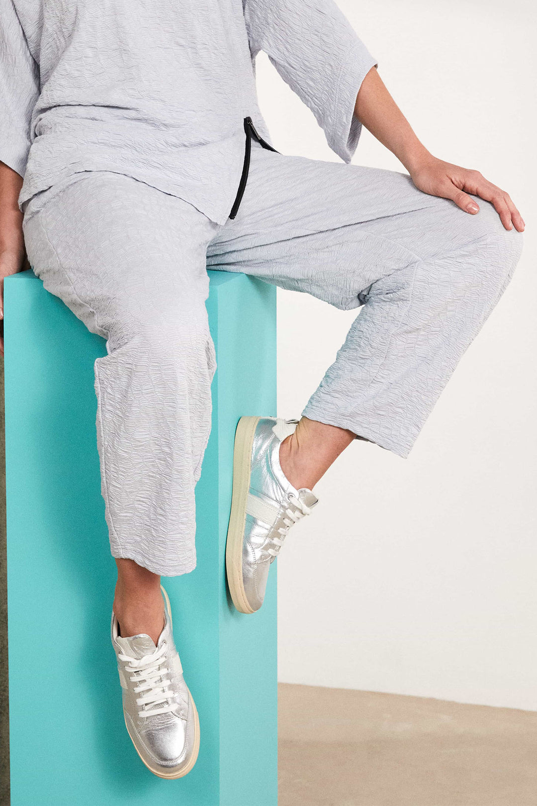 Naya NAS25-219 85 Grey Textured Trousers - Rouge Boutique