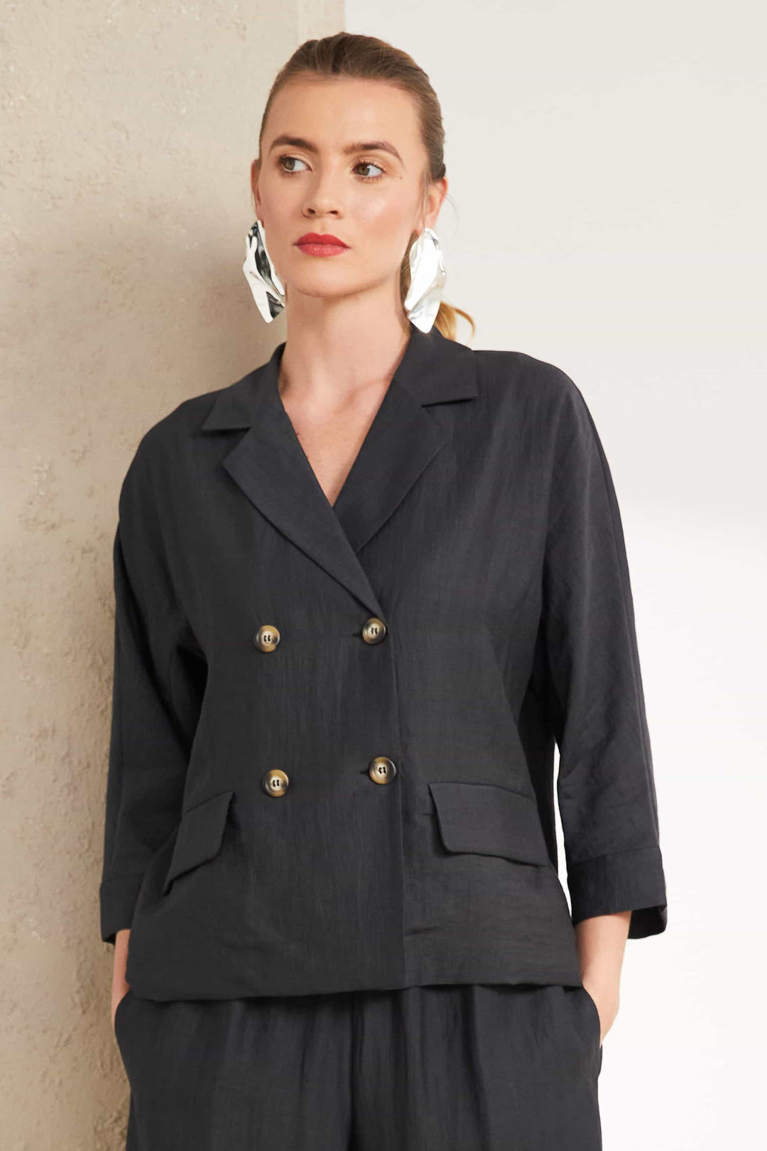Naya NAS25-237 Double Breasted Jacket Carbon Grey - Rouge Boutique