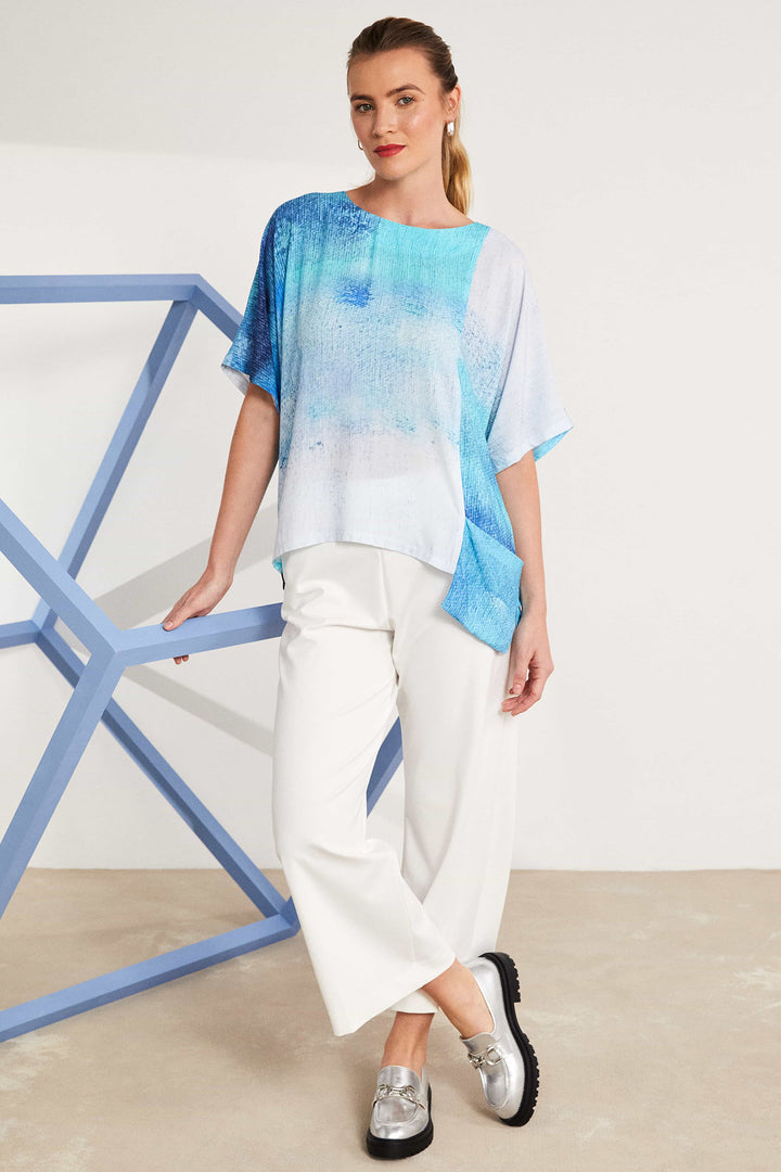 Naya NAS25-280 36 Blue Print Short Sleeve Top - Rouge Boutique