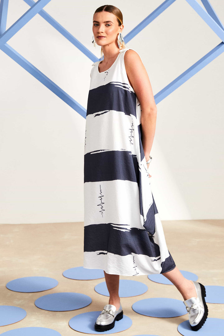 Naya NAS25-333 811 Navy White Stripe Sleeveless Dress - Rouge Boutique