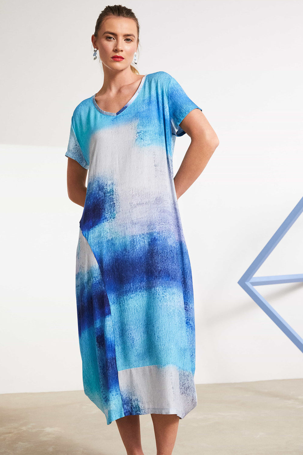 Naya NAS25-334 61 Blue Print Short Sleeve Dress - Rouge Boutique