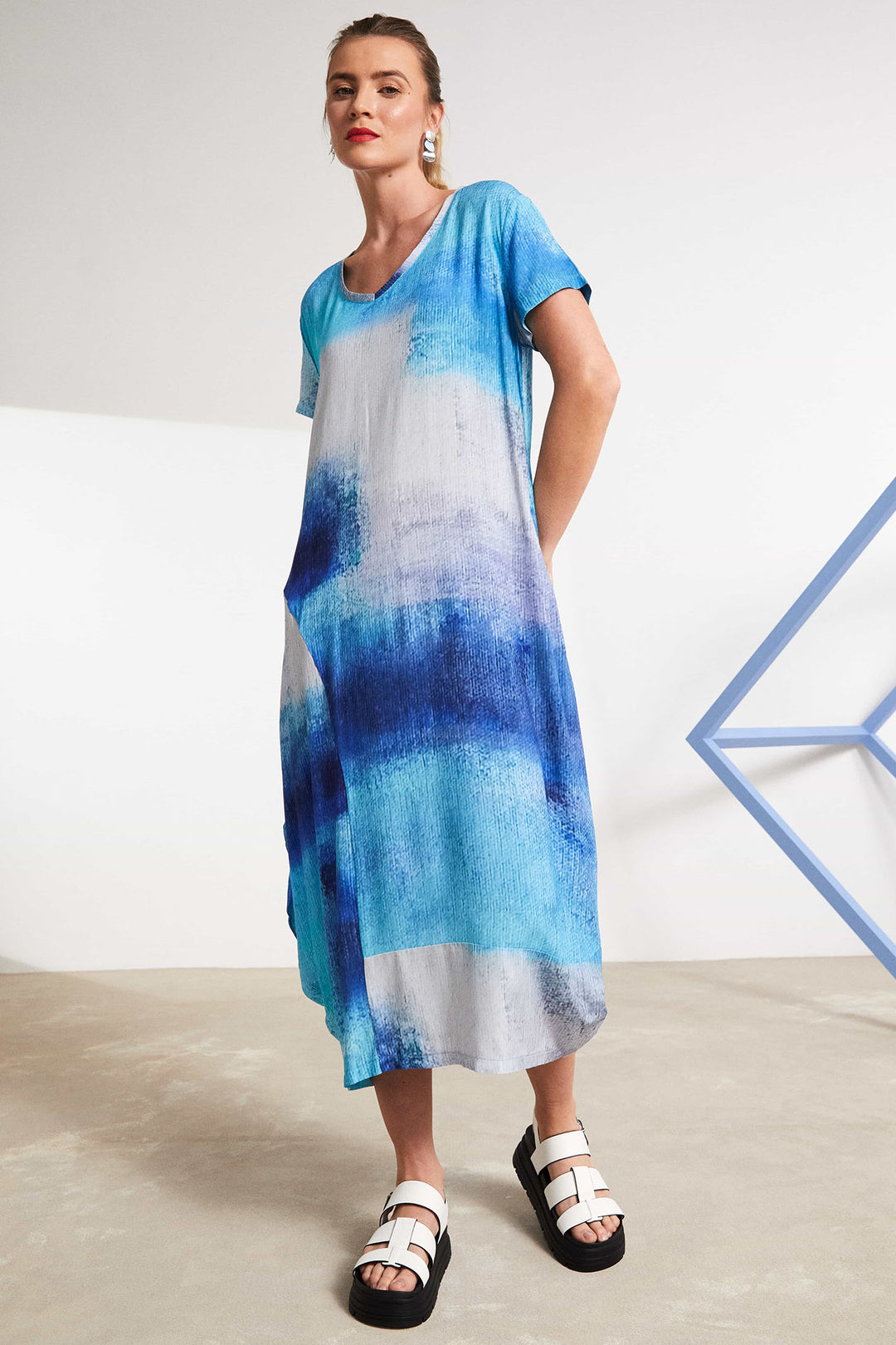 Naya NAS25-334 61 Blue Print Short Sleeve Dress - Rouge Boutique