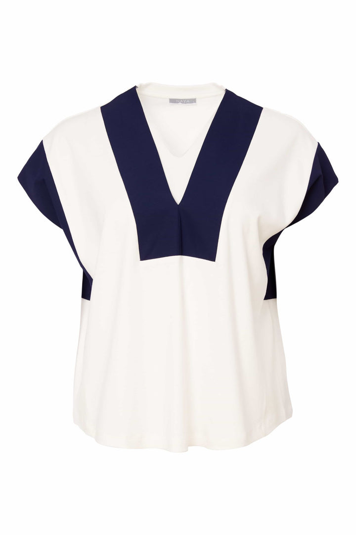 Naya NAS25-337 French Navy Top Trim V-Neck - Rouge Boutique