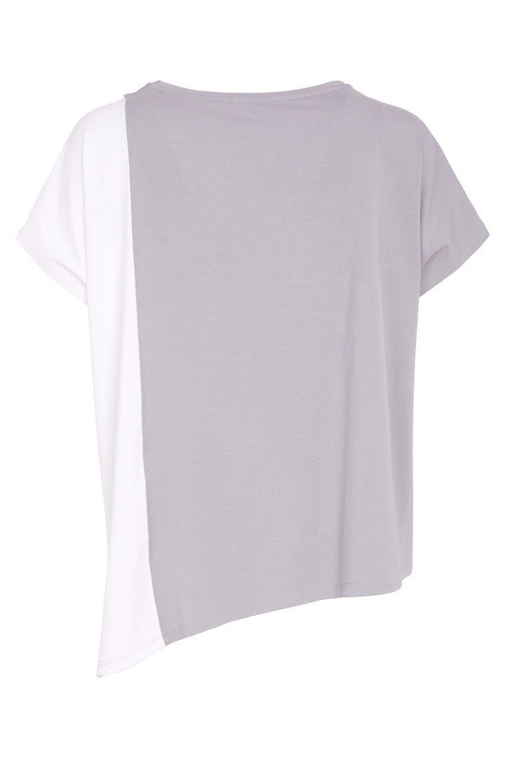 Naya NAS26119 831 Dove Grey White Print Asymmetric Hem T-Shirt Top