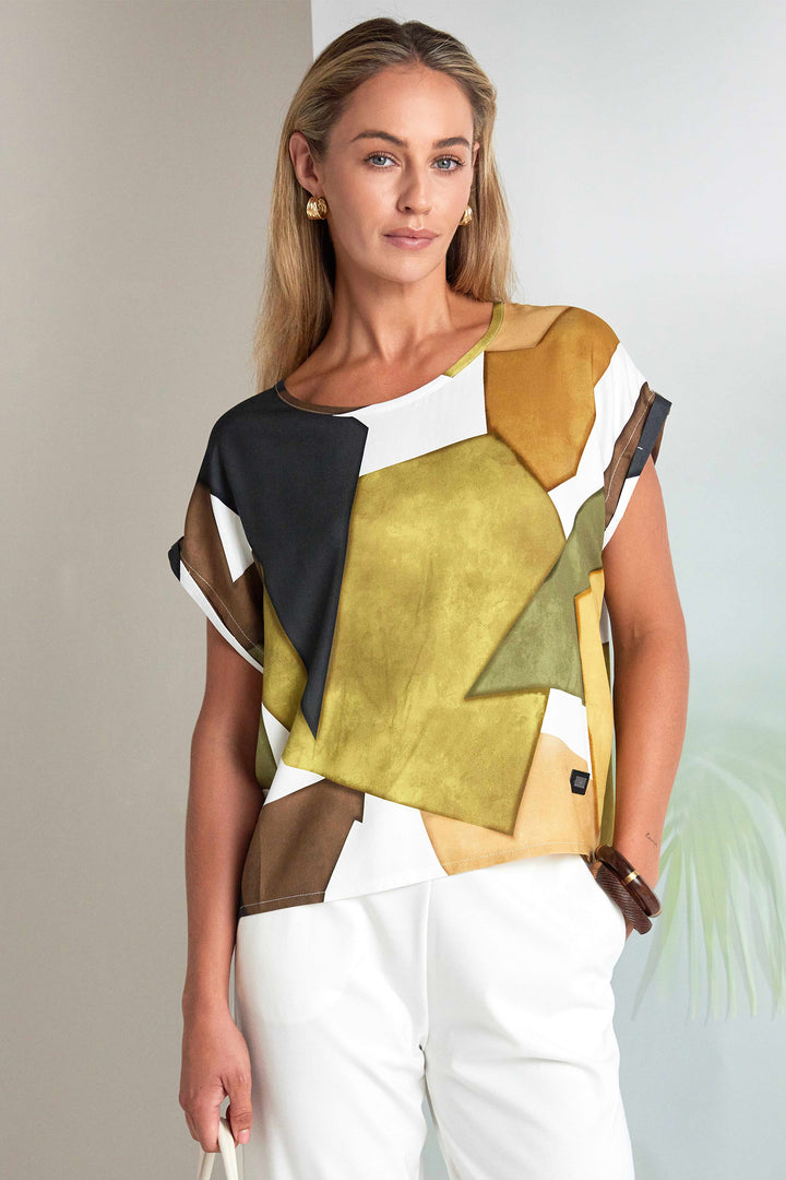 Naya NAS26150 35 Yellow Print Short Sleeve Top
