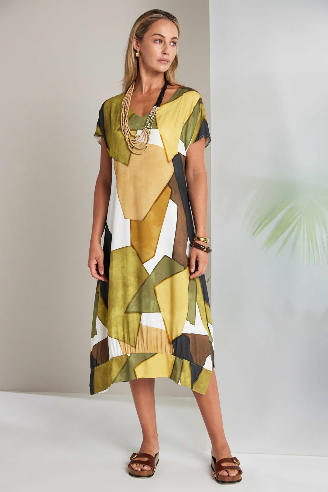 Naya NAS26151 35 Yellow Print Short Sleeve Dress