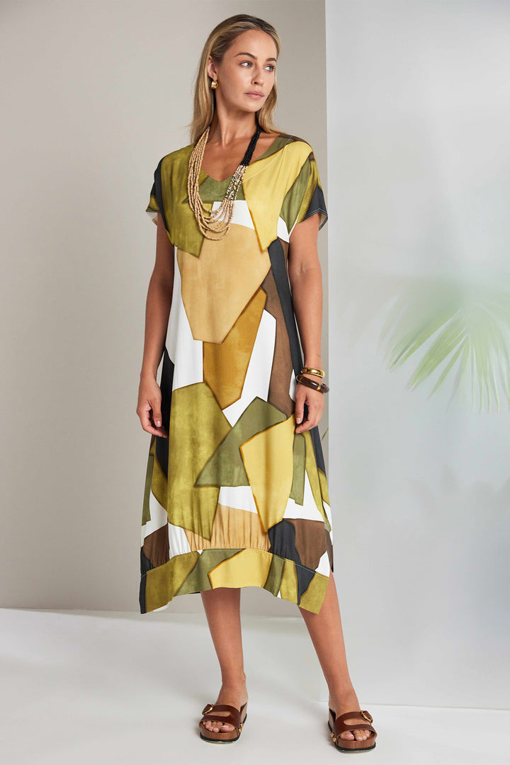 Naya NAS26151 35 Yellow Print Short Sleeve Dress
