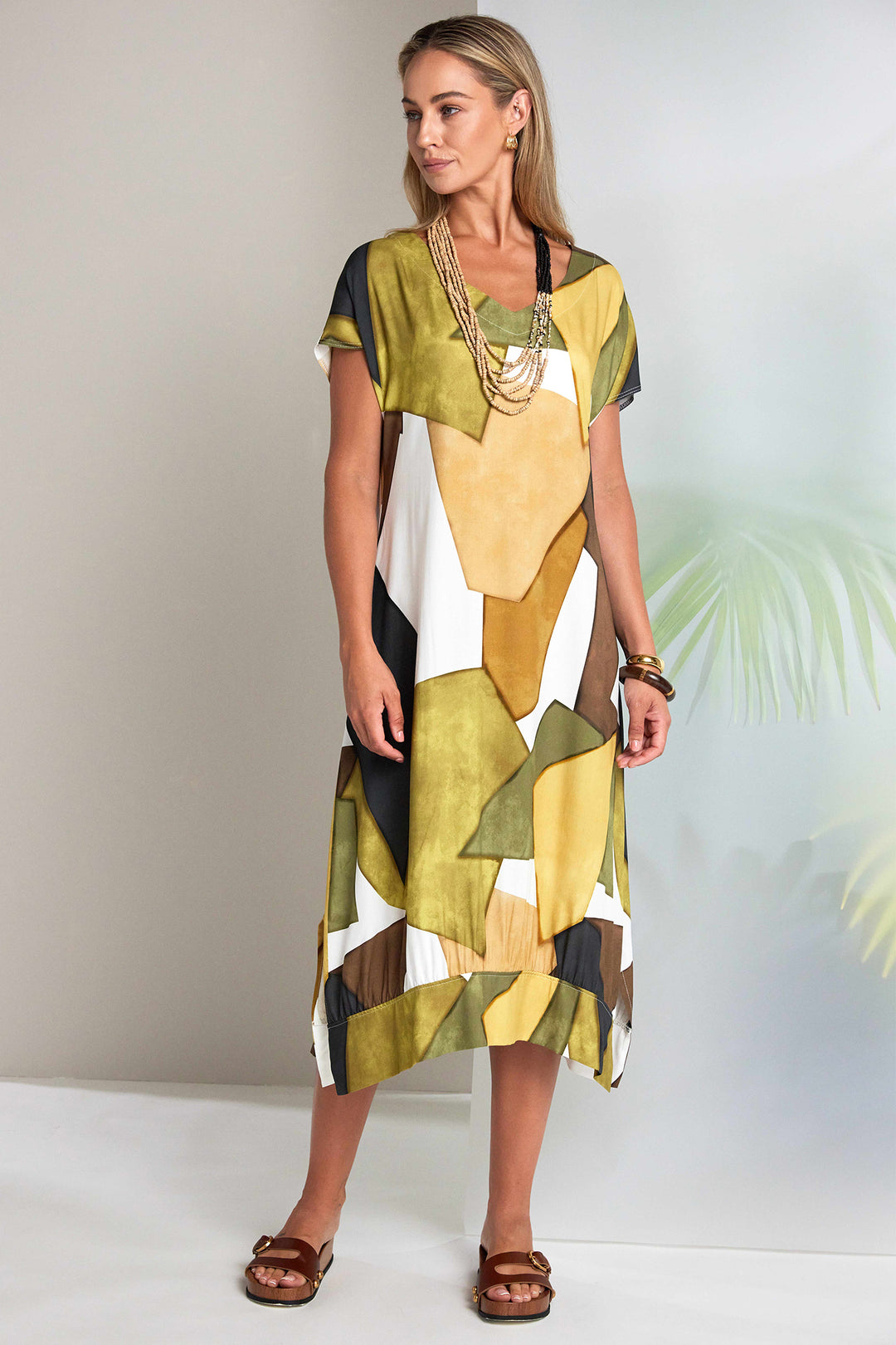 Naya NAS26151 35 Yellow Print Short Sleeve Dress