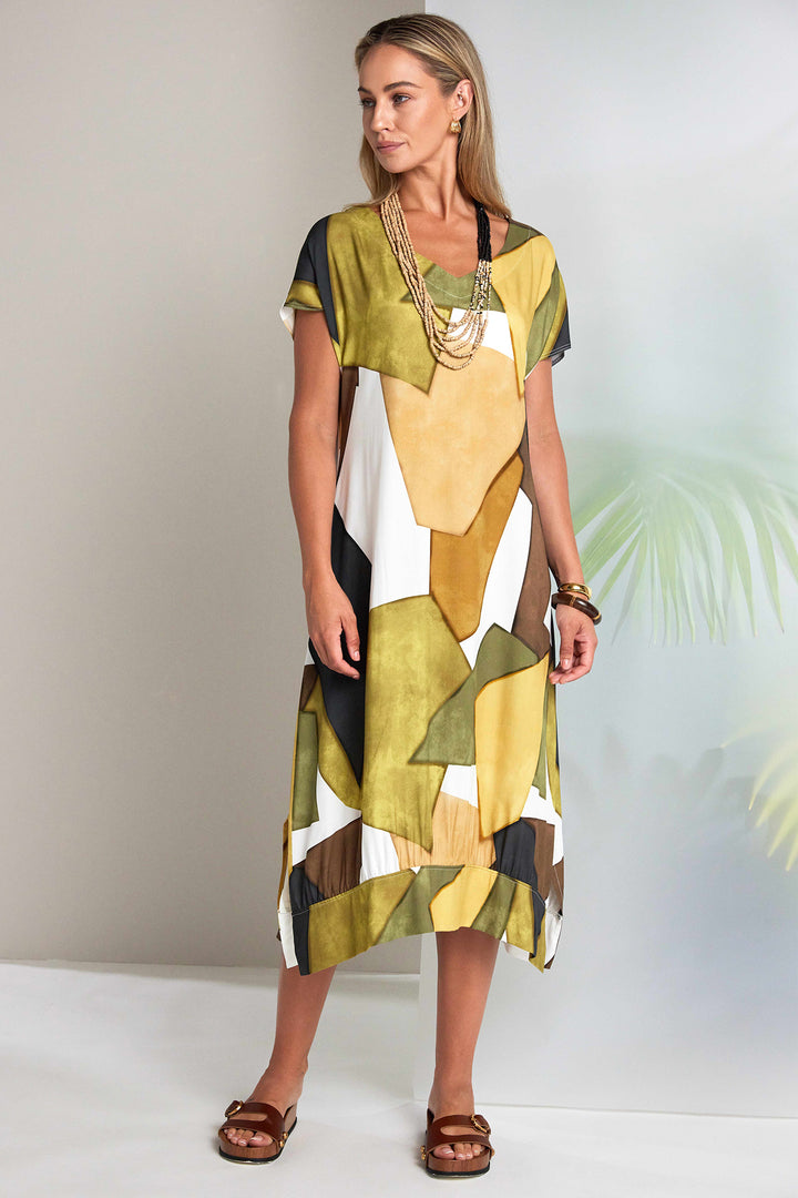 Naya NAS26151 35 Yellow Print Short Sleeve Dress