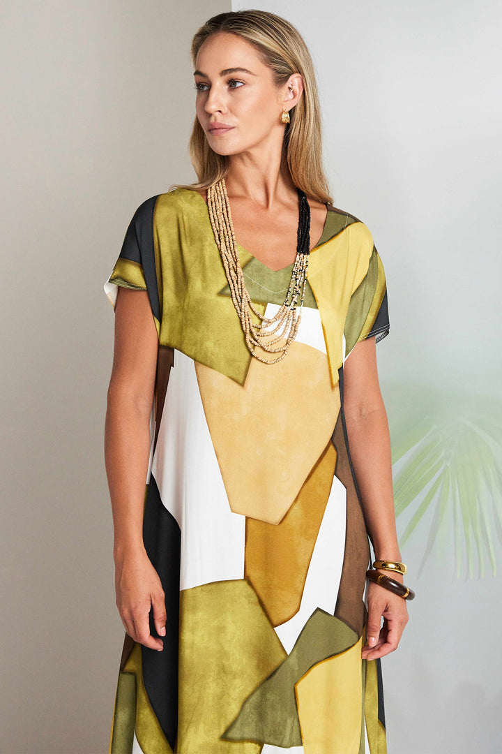 Naya NAS26151 35 Yellow Print Short Sleeve Dress