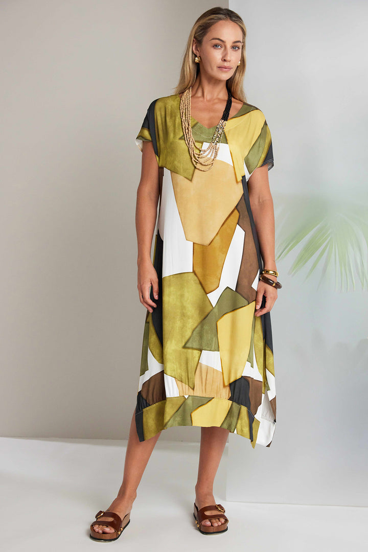 Naya NAS26151 35 Yellow Print Short Sleeve Dress