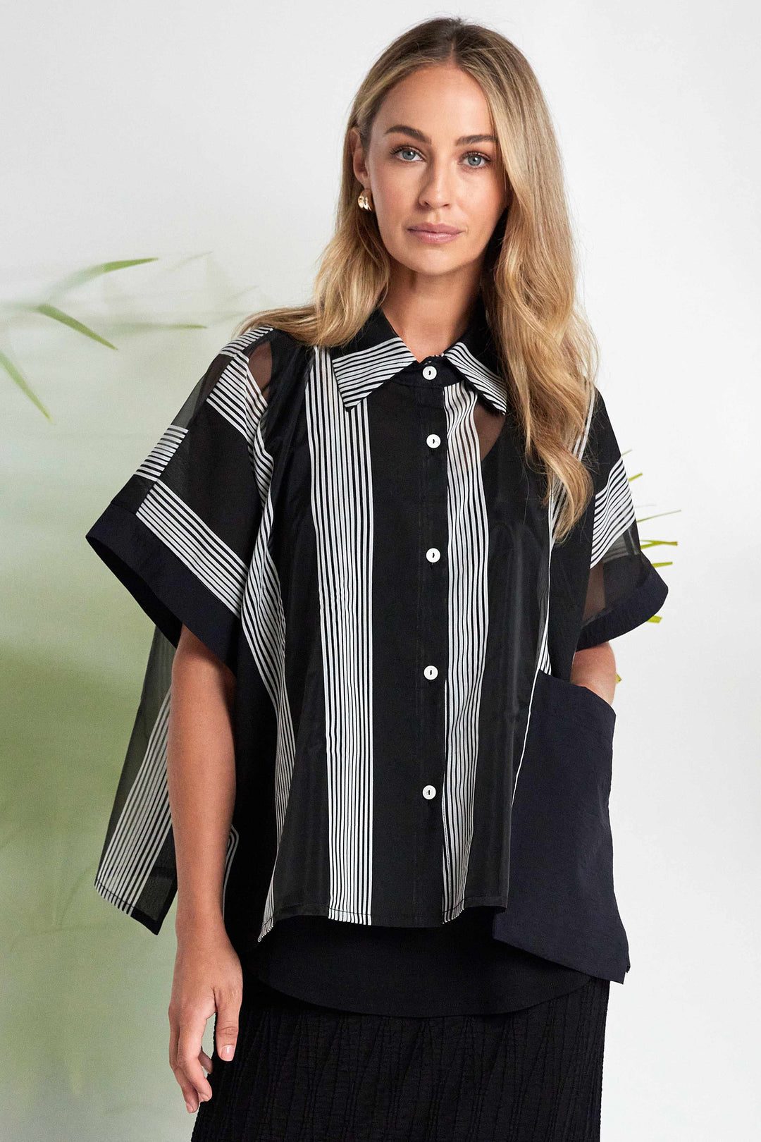 Naya NAS26255 901 Black White Stripe Organza Shirt