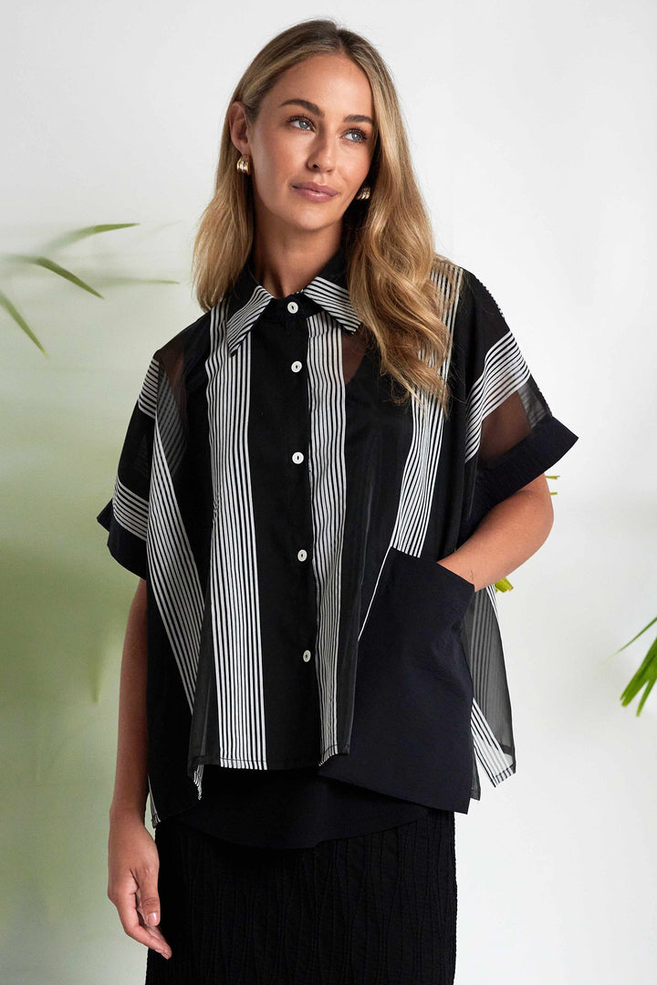 Naya NAS26255 901 Black White Stripe Organza Shirt