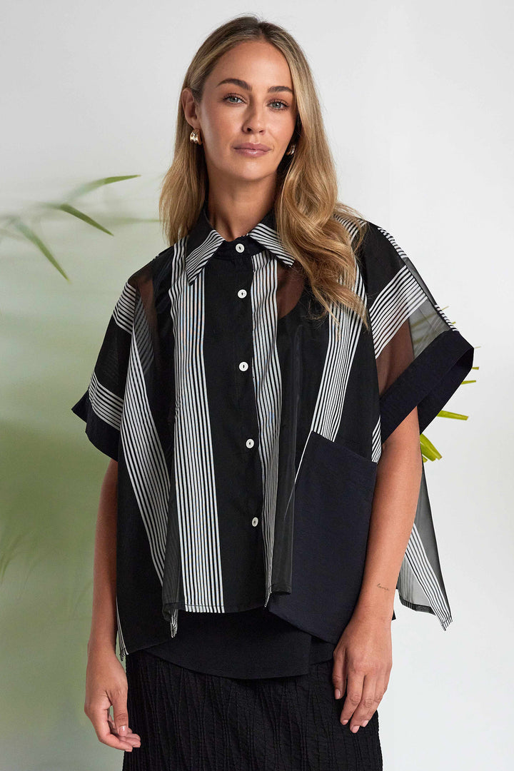 Naya NAS26255 901 Black White Stripe Organza Shirt