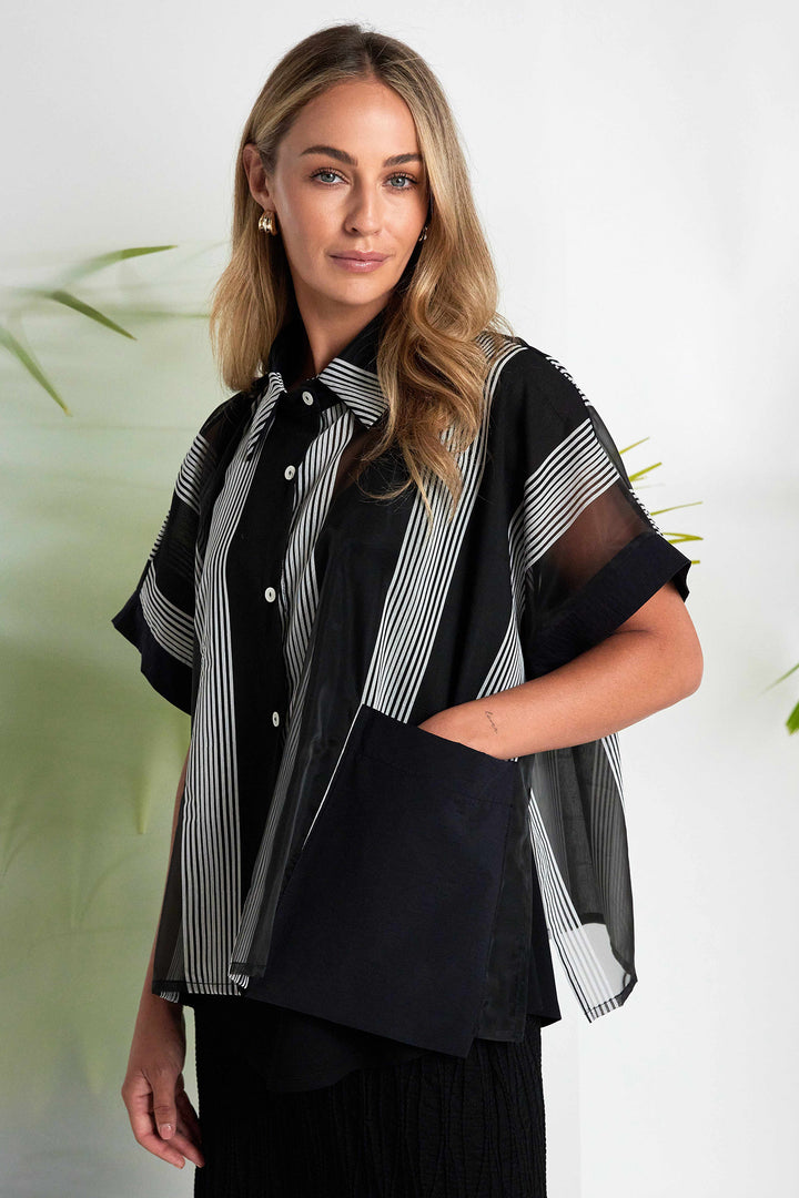 Naya NAS26255 901 Black White Stripe Organza Shirt