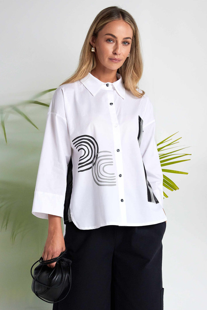 Naya NAS26256 109 White Stripe Print Shirt