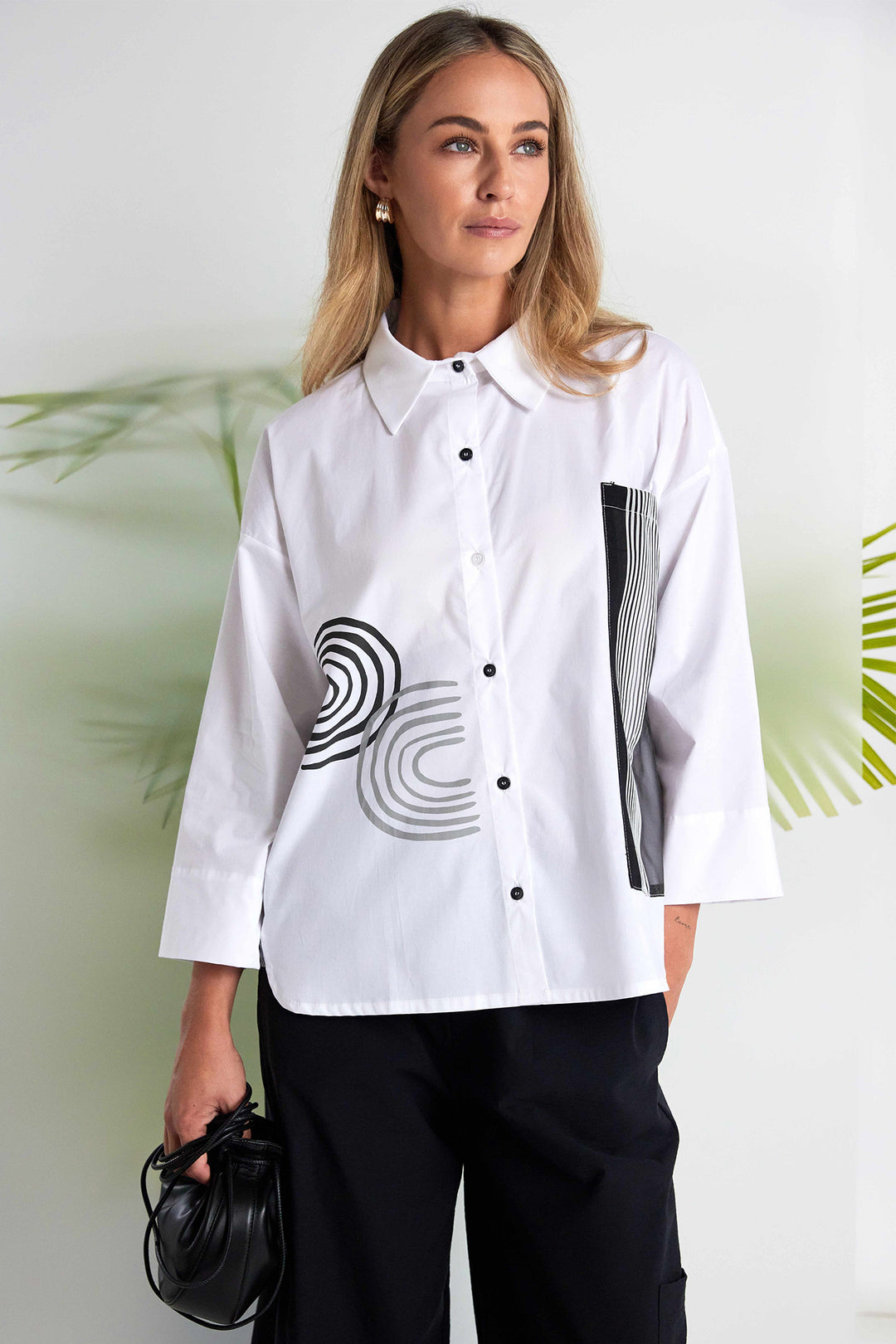 Naya NAS26256 109 White Stripe Print Shirt