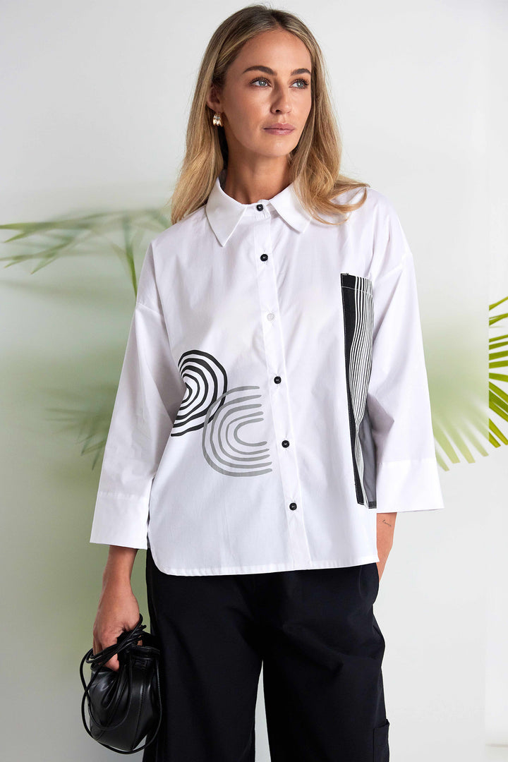 Naya NAS26256 109 White Stripe Print Shirt