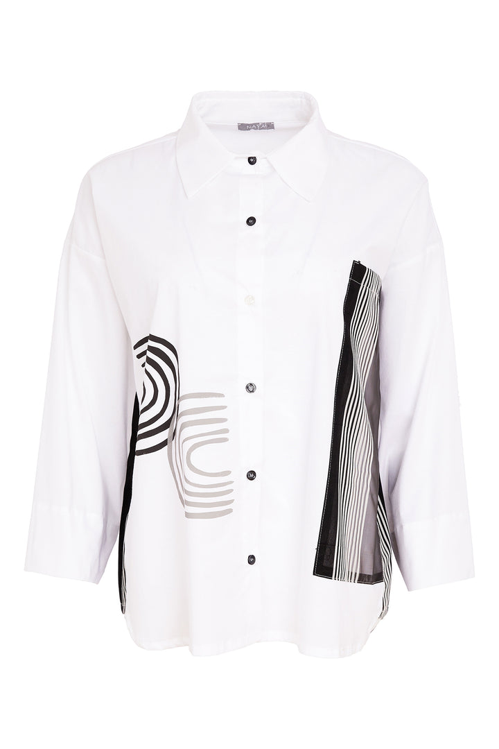 Naya NAS26256 109 White Stripe Print Shirt