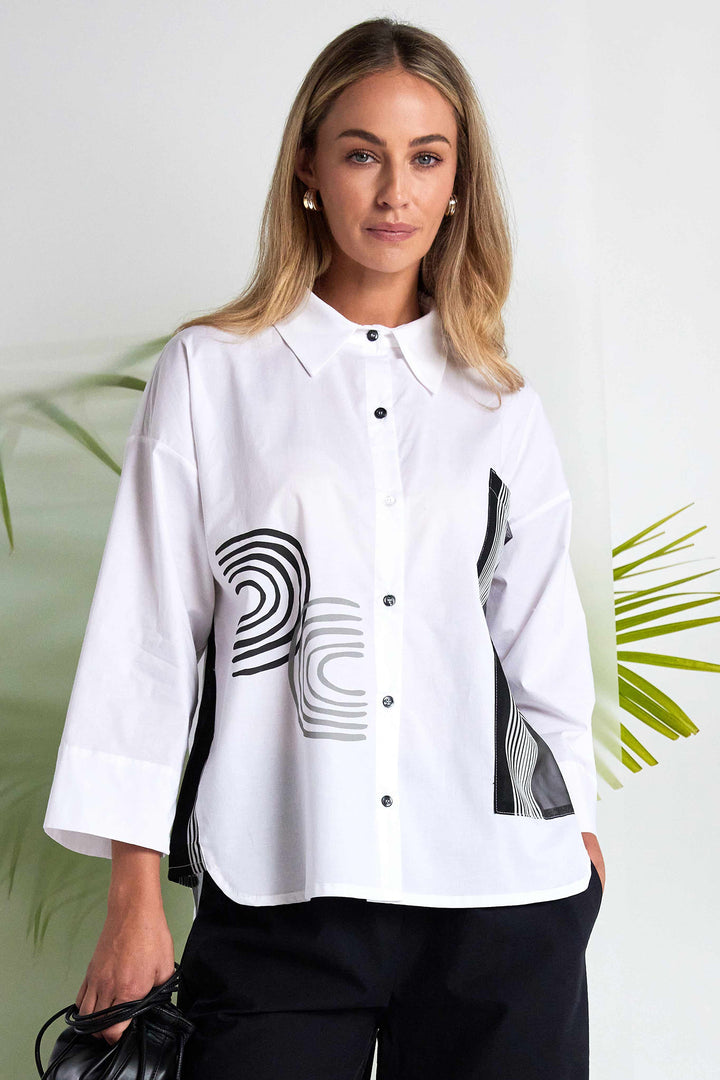 Naya NAS26256 109 White Stripe Print Shirt