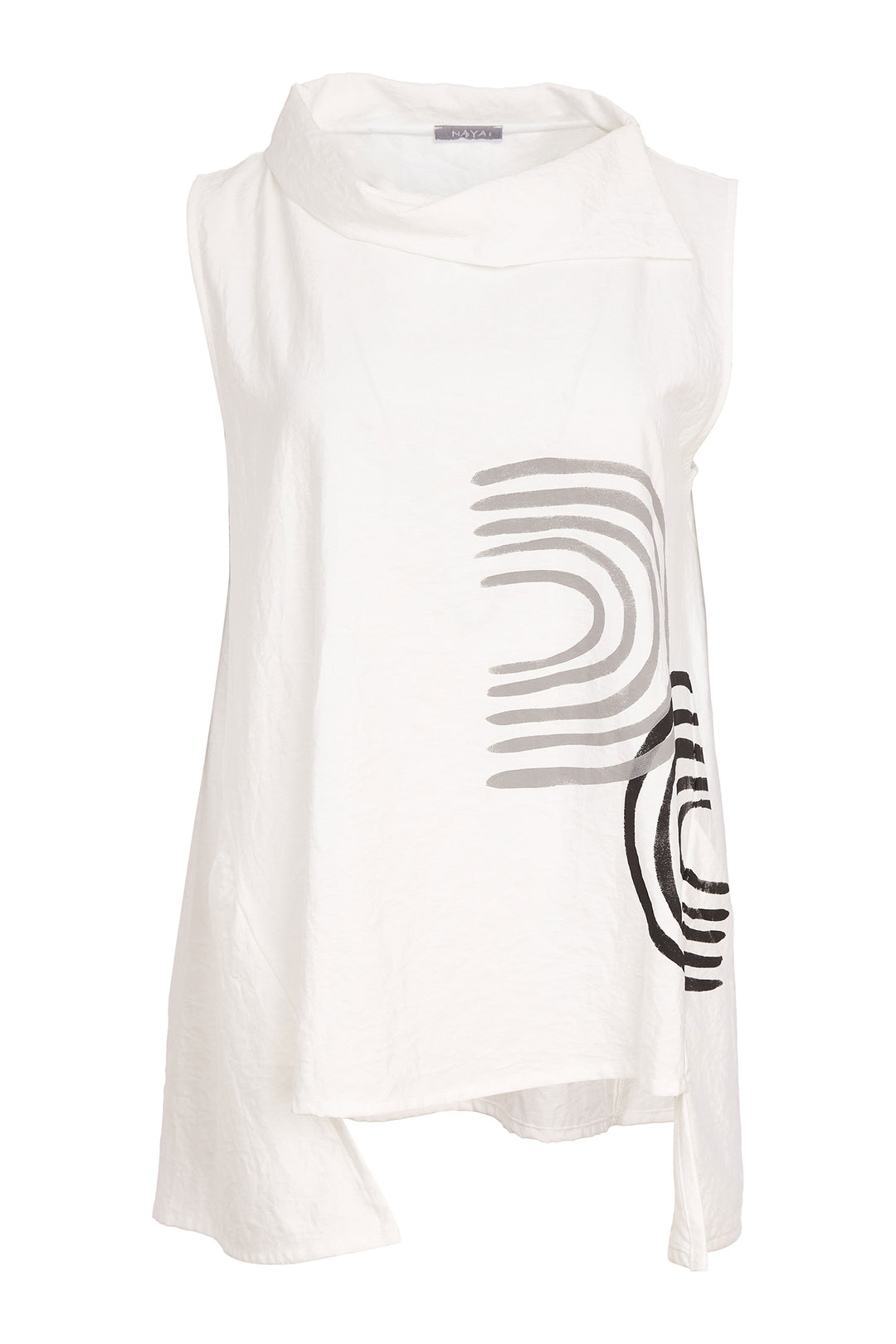 Naya NAS26261 109 White Black Print Collared Tunic Top
