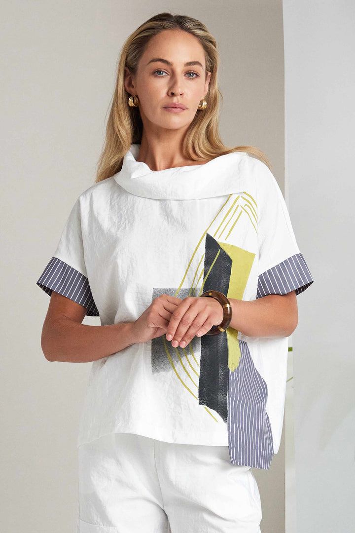Naya NAS26267 186 White Yellow Print Collared Top