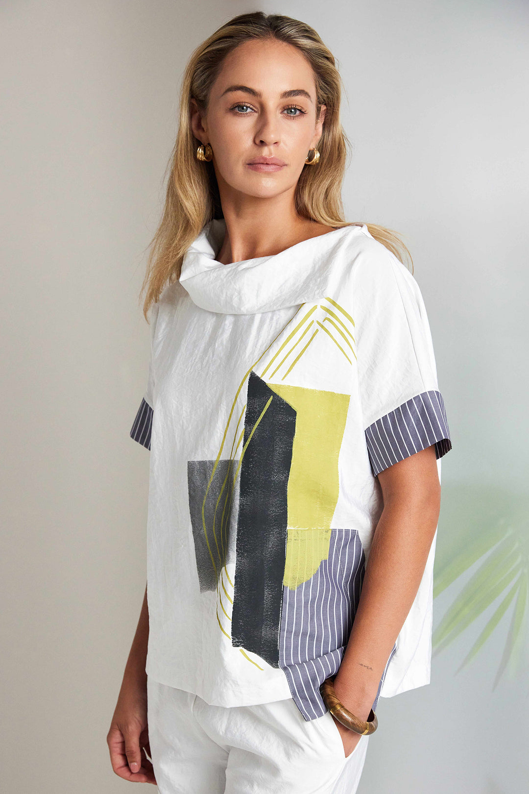 Naya NAS26267 186 White Yellow Print Collared Top