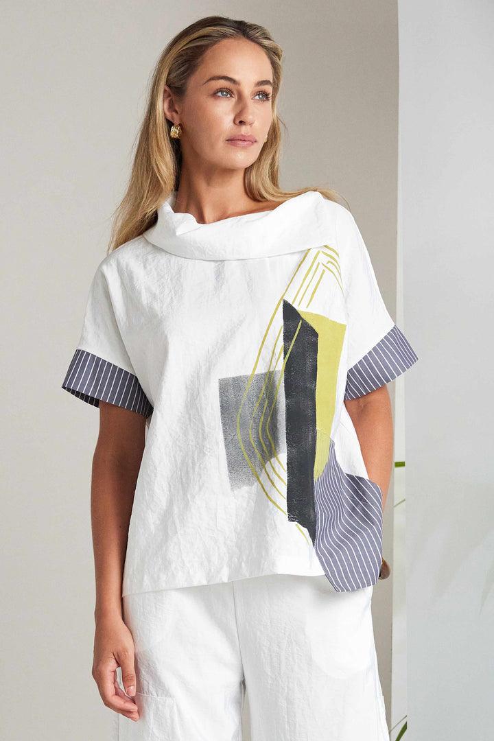 Naya NAS26267 186 White Yellow Print Collared Top