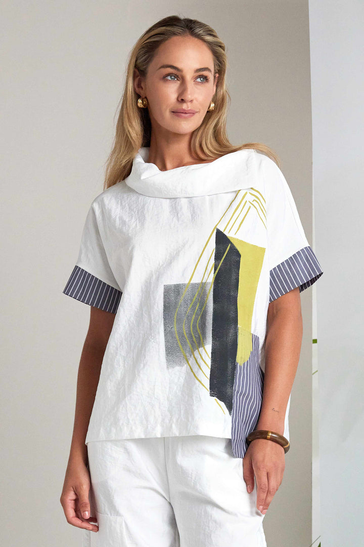 Naya NAS26267 186 White Yellow Print Collared Top