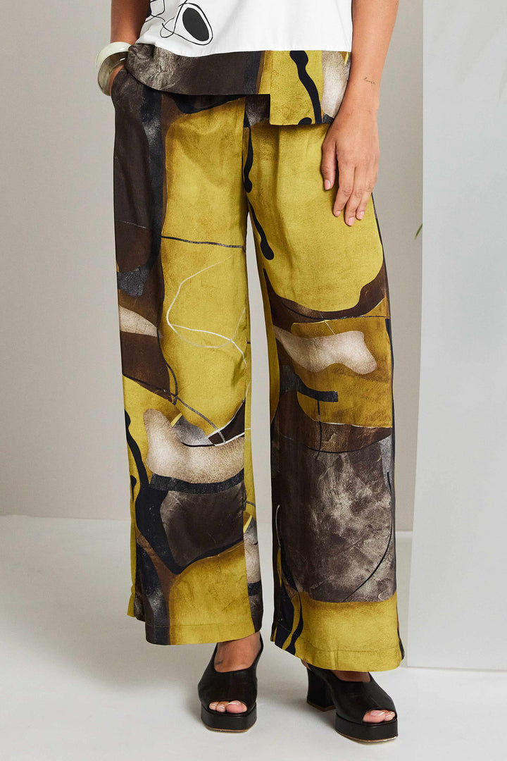 Naya NAS26274 35 Yellow Print Wide Leg Pull-On Trousers