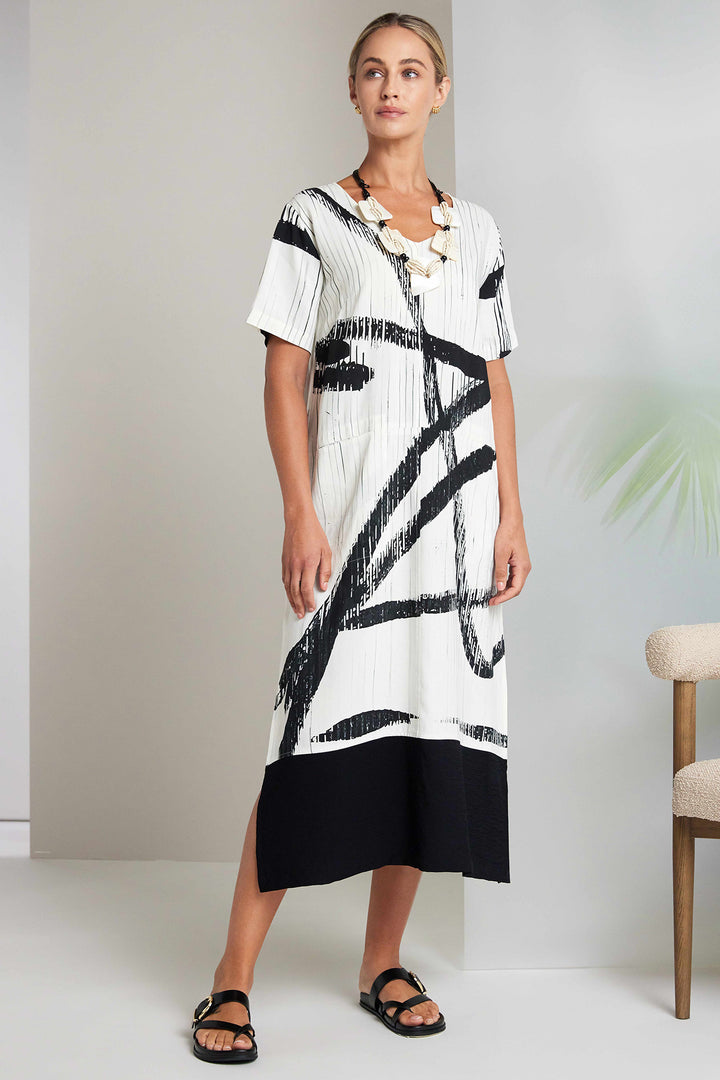 Naya NAS26320 129 Off-White Black Short Sleeve Dress