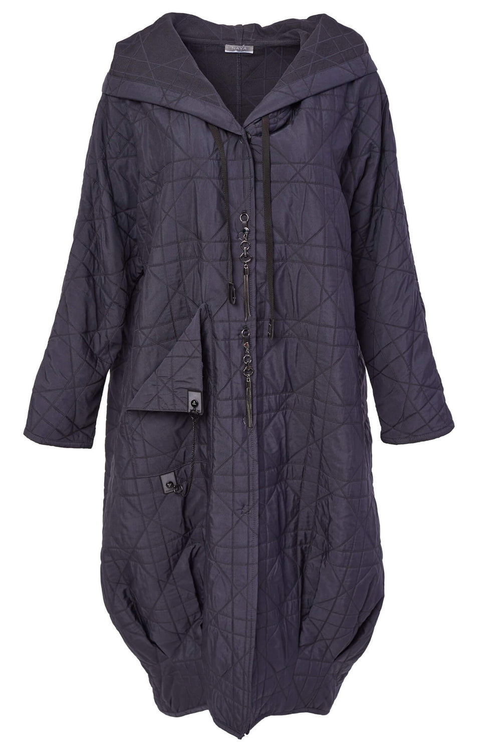 Naya NAW23121 Anthracite Grey Long Quilted Coat With Hood - Rouge Boutique