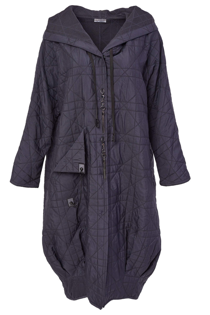 Naya NAW23121 Anthracite Grey Long Quilted Coat With Hood - Rouge Boutique