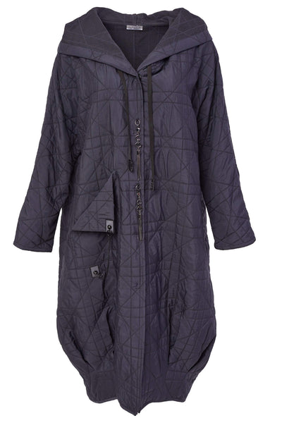 Naya NAW23121 Anthracite Grey Long Quilted Coat With Hood - Rouge Boutique