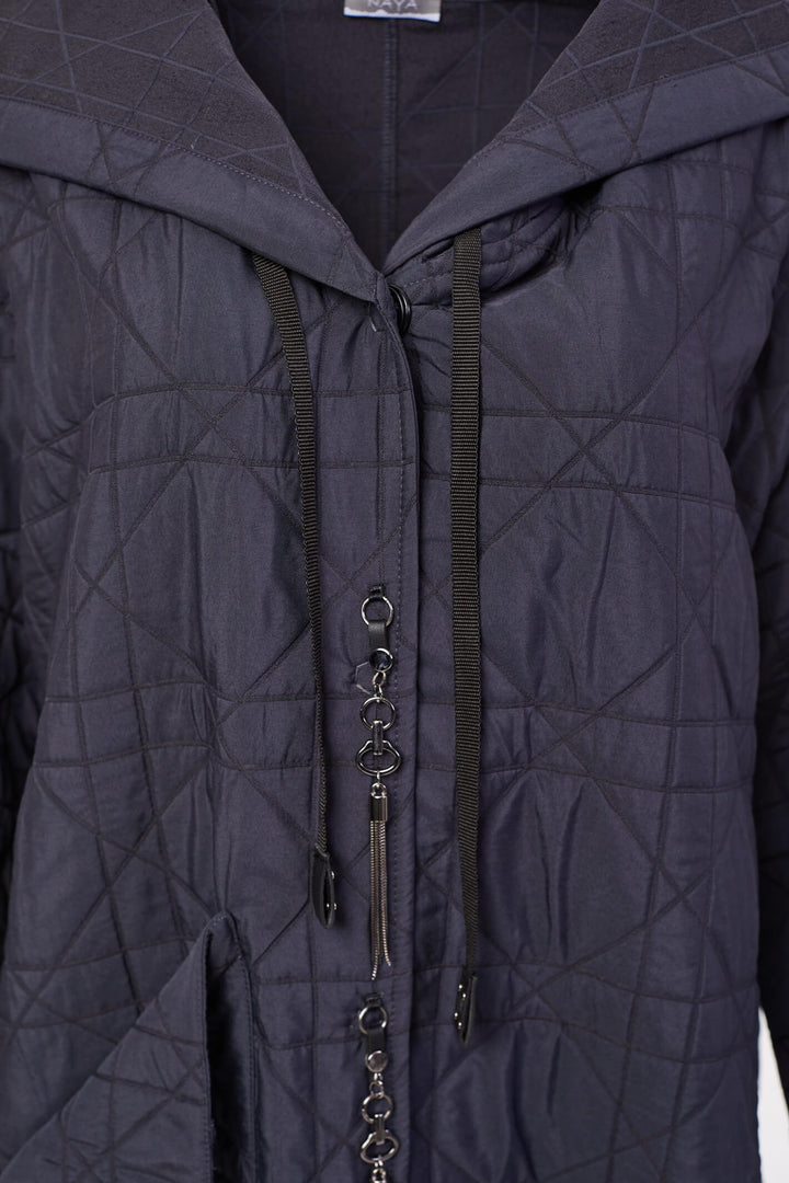 Naya NAW23121 Anthracite Grey Long Quilted Coat With Hood - Rouge Boutique