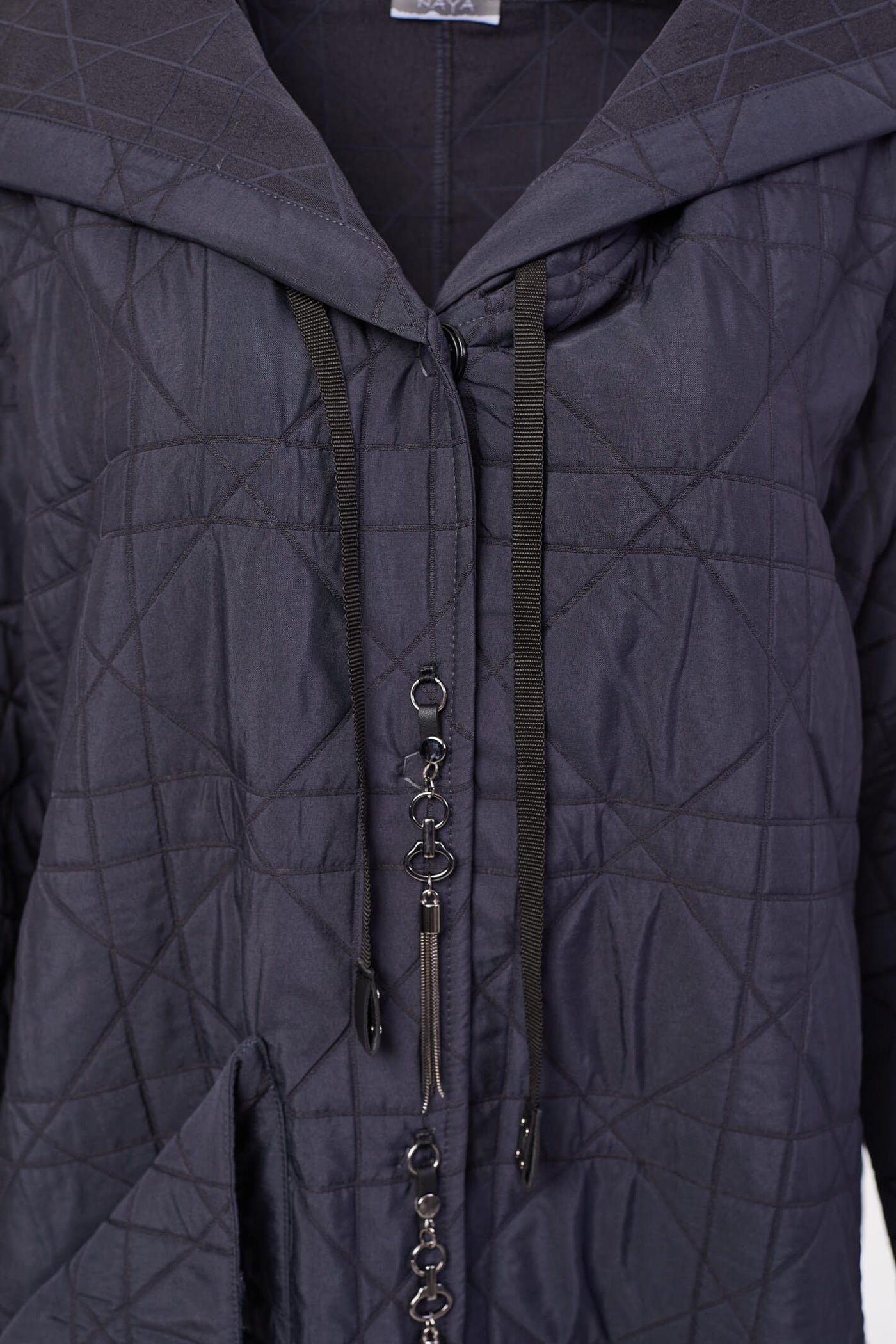 Naya NAW23121 Anthracite Grey Long Quilted Coat With Hood - Rouge Boutique