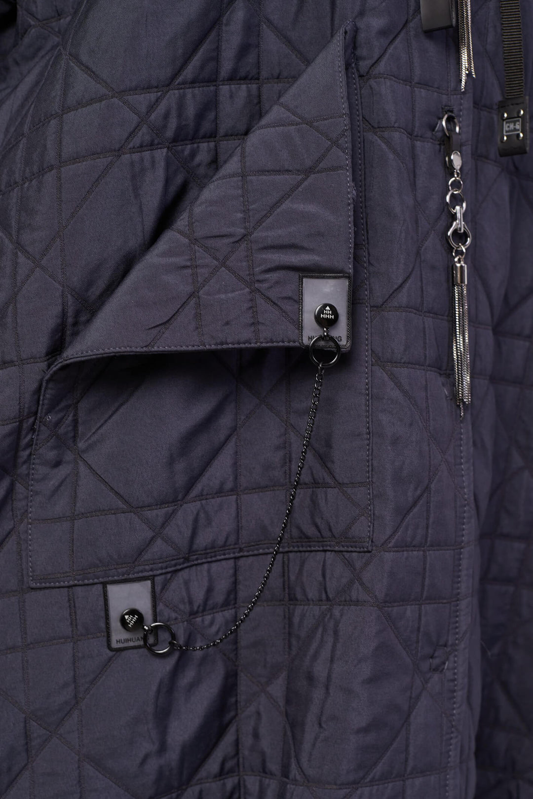 Naya NAW23121 Anthracite Grey Long Quilted Coat With Hood - Rouge Boutique