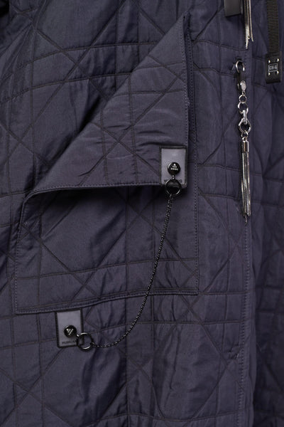 Naya NAW23121 Anthracite Grey Long Quilted Coat With Hood - Rouge Boutique