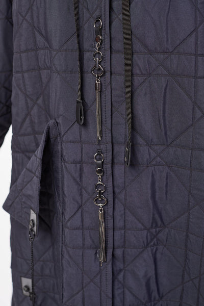 Naya NAW23121 Anthracite Grey Long Quilted Coat With Hood - Rouge Boutique
