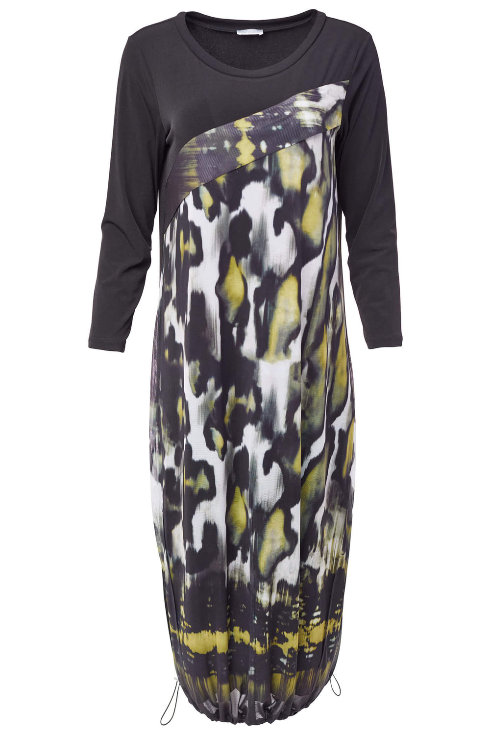Naya NAW23163 Green Black Print Sleeved Drawstring Hem Dress - Rouge Boutique
