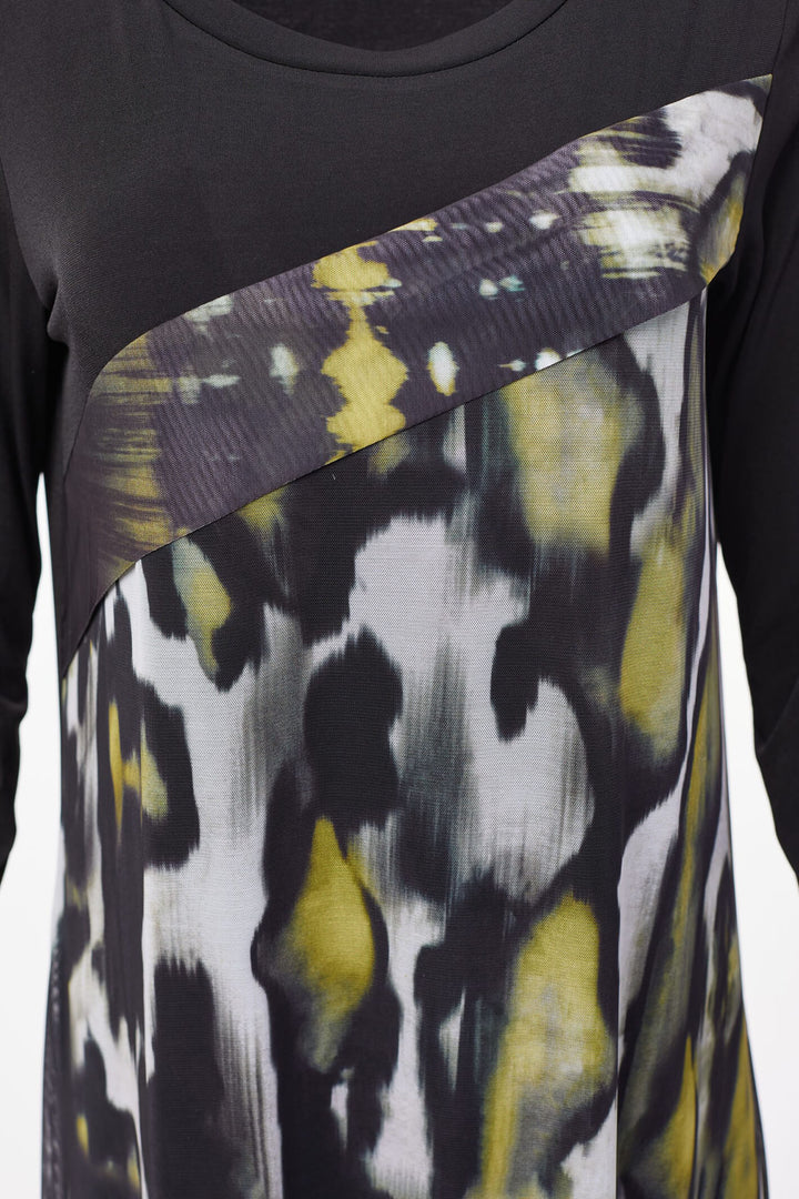 Naya NAW23163 Green Black Print Sleeved Drawstring Hem Dress - Rouge Boutique
