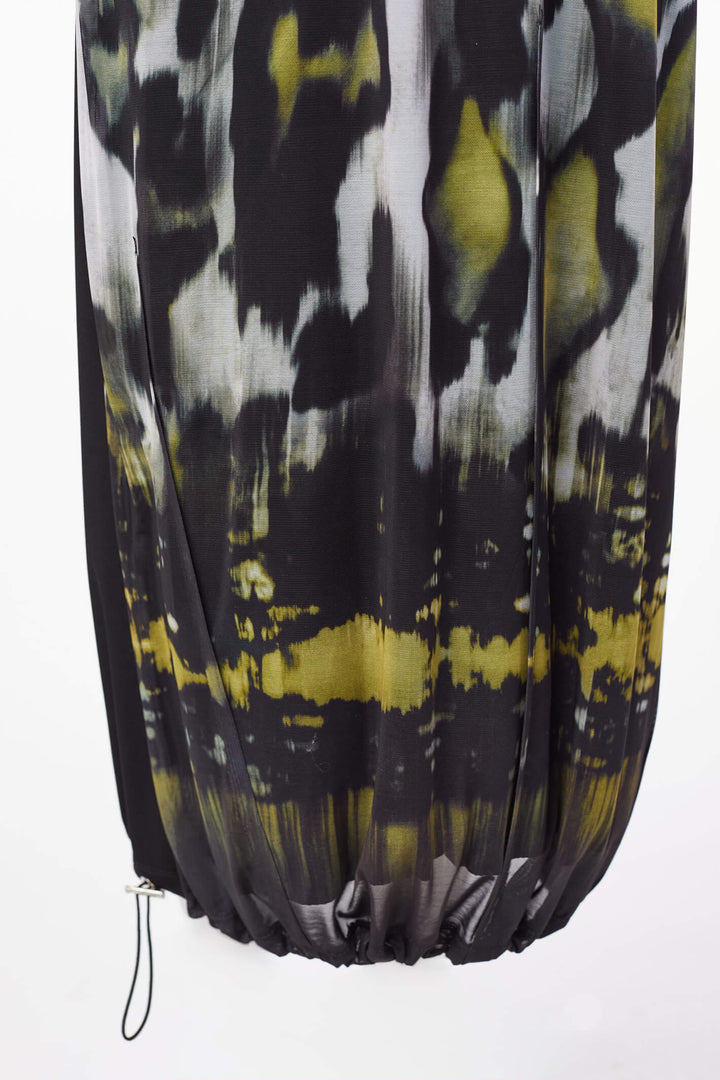 Naya NAW23163 Green Black Print Sleeved Drawstring Hem Dress - Rouge Boutique