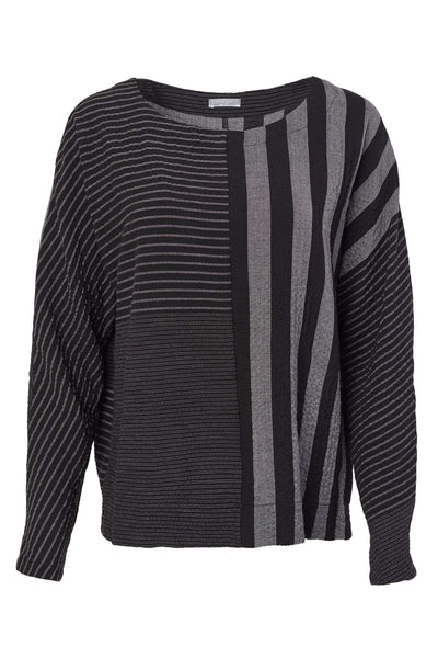 Naya NAW23170 Black Grey Stripe Wide Neck Top - Rouge Boutique
